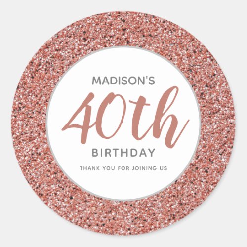 40th Birthday Thank You Pink Glitter Personalized Classic Round Sticker
