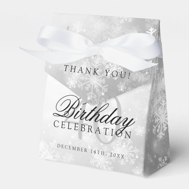 40th Birthday Thank You Silver Winter Wonderland Favor Boxes (Front Side)