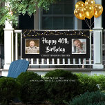 40th Birthday Then & Now Photos Lights Black Banner<br><div class="desc">Celebrate a 40th birthday and welcome party guests with this editable black banner sign featuring two photos (perhaps Then and Now pictures) of him or her, the title HAPPY 40TH BIRTHDAY in a brush stroke typography, personalized with their name and accented with gold and white string lights. CHANGES: The black...</div>