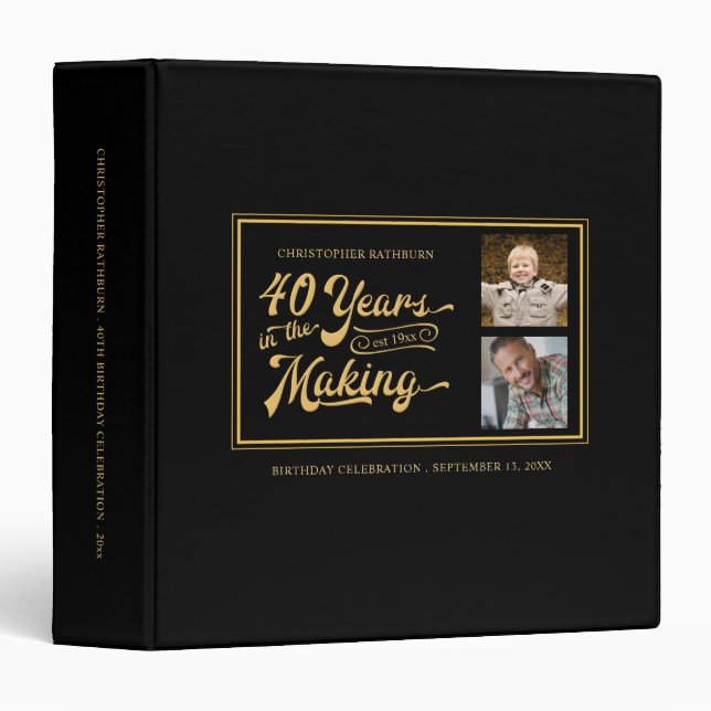 40th Birthday Then & Now Photos Retro Photo Album 3 Ring Binder (Front/Spine)