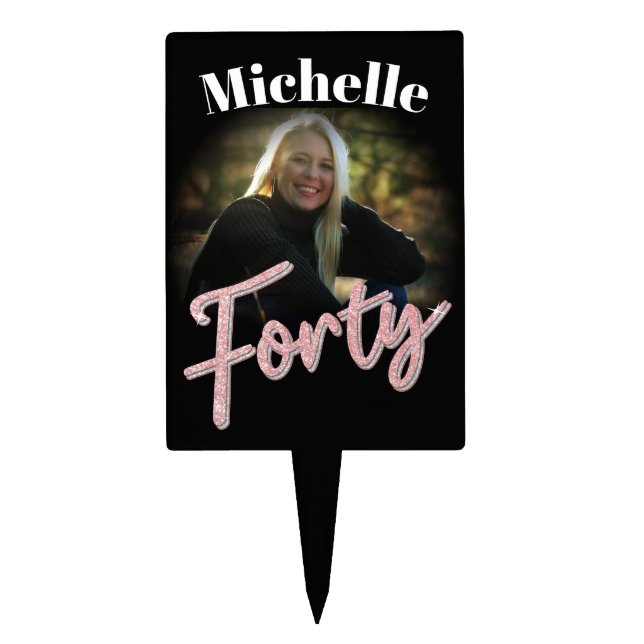 40th birthday thirty pink black birthday custom cake topper (Front)