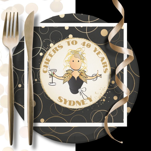 40th Birthday Toast Black Gold Funny for Her   Napkins (Creator Uploaded)