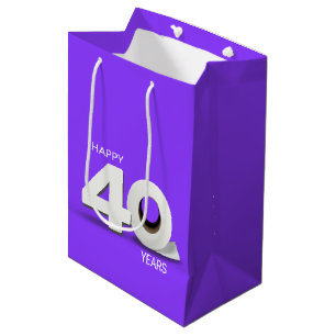40th Birthday Toilet Paper Roll on Neon Purple Medium Gift Bag