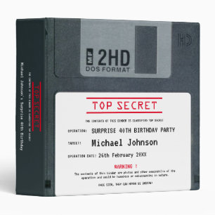 40th Birthday Top Secret Retro 80s Diskette Party 3 Ring Binder