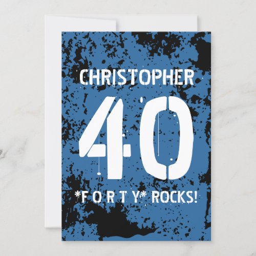 40th Birthday Trendy BLUE Grunge Pattern A10 Invitation