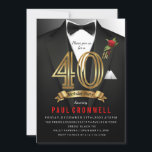 40th Birthday Tuxedo Invitation<br><div class="desc">Tuxedo invitation,  Tuxedo birthday invitation,  black tie invitation,  secret,  spy,  elegant,  men,  bow tie,  40th birthday invitation,  suit,  agent</div>