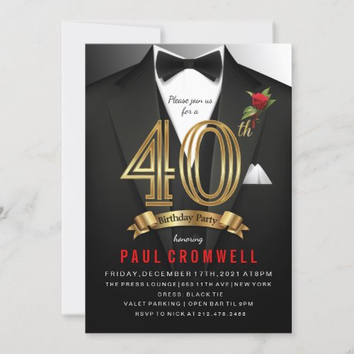 40th Birthday Tuxedo Invitation