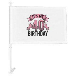 40th Birthday Unicorn Vintage Engraving Design_1 Car Flag