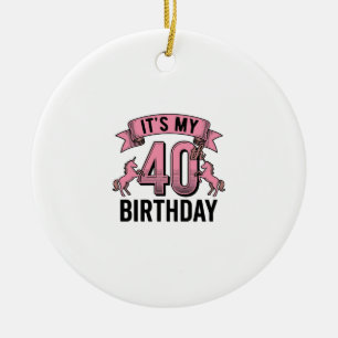 40th Birthday Unicorn Vintage Engraving Design_1 Ceramic Ornament