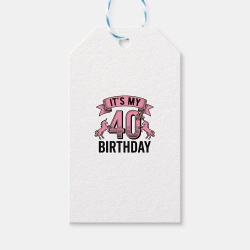 40th Birthday Unicorn Vintage Engraving Design_1 Gift Tags