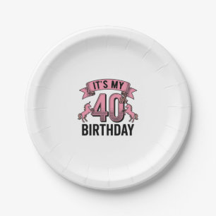 40th Birthday Unicorn Vintage Engraving Design_1 Paper Plates