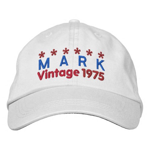 40th Birthday Vintage 1975 Six Stars V02 WHITE Embroidered Baseball Hat