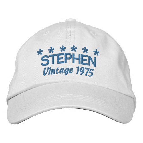 40th Birthday Vintage 1975 Six Stars V03 WHITE Embroidered Baseball Hat