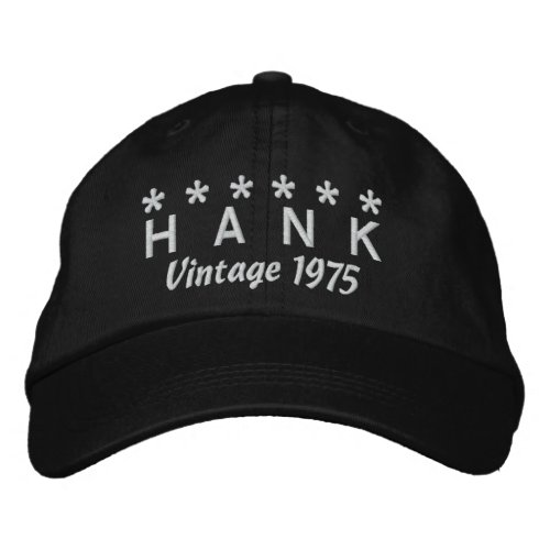 40th Birthday Vintage 1975 Six Stars V05 BLACK Embroidered Baseball Cap
