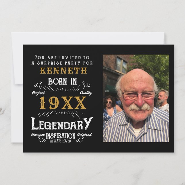 40th Birthday Vintage Black Gold Add Name Year  Invitation (Front)