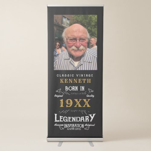 40th Birthday Vintage Black Gold Add Name Year Retractable Banner