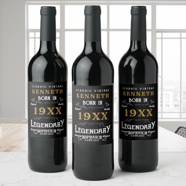40th Birthday Vintage Black Gold Add Name Year Wine Label (Creator Uploaded)