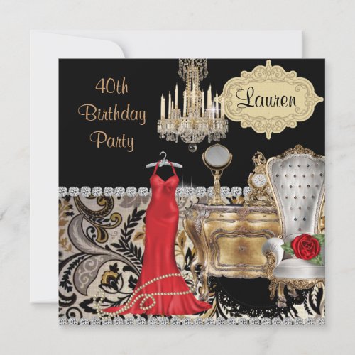 40TH BIRTHDAY VINTAGE BLING  Invitation