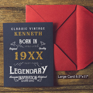 40th Birthday Vintage Blue Gold Add Name Year Cards