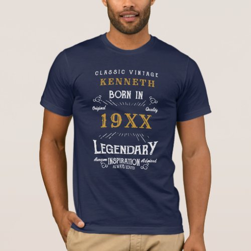 40th Birthday Vintage Blue Gold Add Name Year T_Shirt