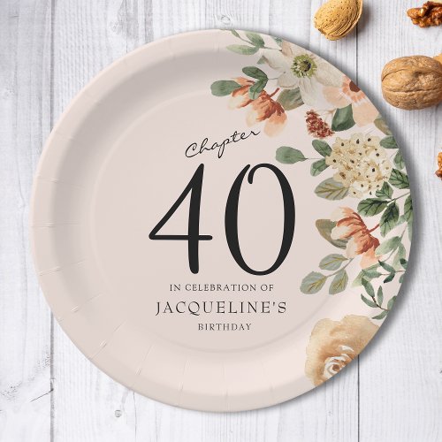 40th Birthday Vintage Floral Paper Plates
