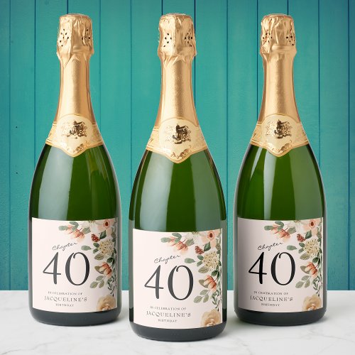 40th Birthday Vintage Floral Sparkling Wine Label