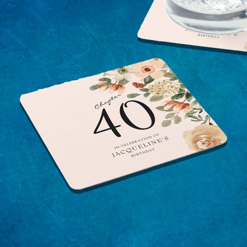 40th Birthday Vintage Floral Square Paper Coaster