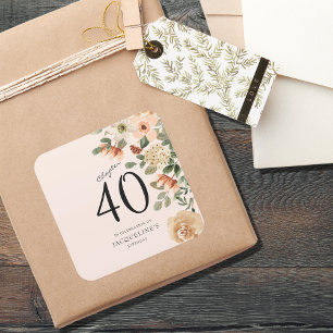 40th Birthday Vintage Floral Square Sticker