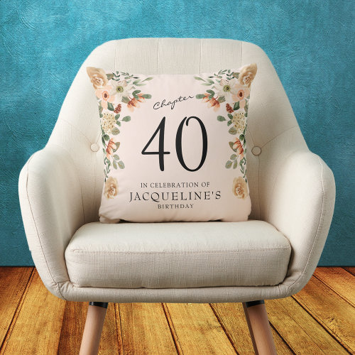 40th Birthday Vintage Floral Throw Pillow
