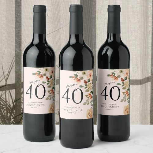 40th Birthday Vintage Floral Wine Label