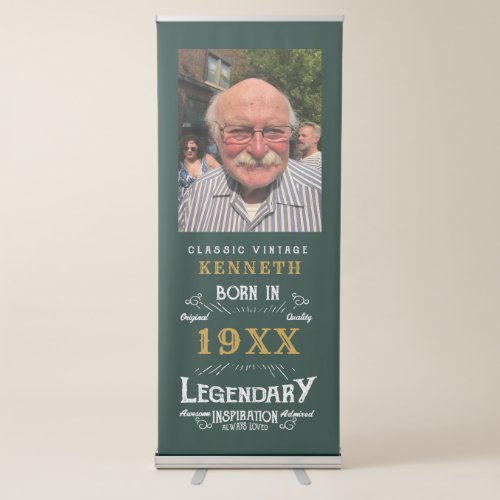 40th Birthday Vintage Green Gold Add Name Year Retractable Banner