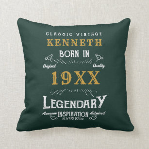 40th Birthday Vintage Green Gold Add Name Year Throw Pillow