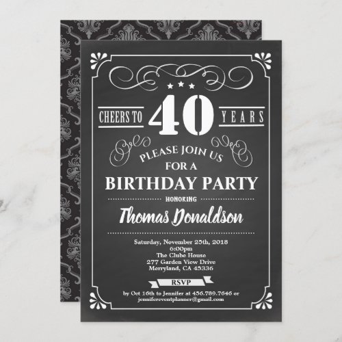 40th birthday vintage invite Chalkboard classic Invitation