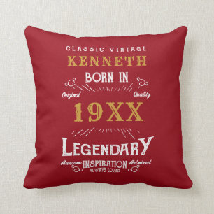 40th Birthday Vintage Red Gold Add Name Year Throw Pillow