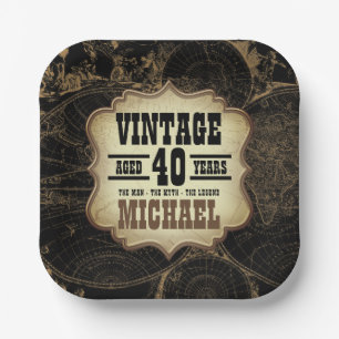 40th Birthday Vintage Theme Party Paper Plates