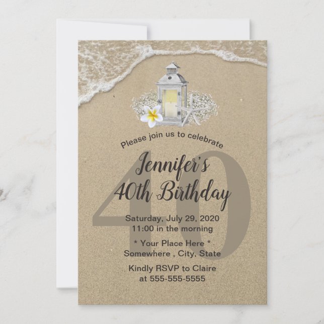 40th Birthday Vintage White Lantern Rustic Beach Invitation (Front)