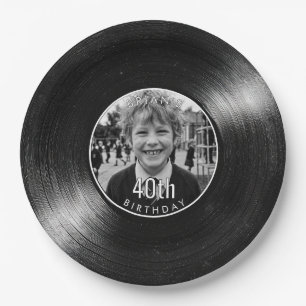 40th Birthday Vinyl Look Black Paper Plates