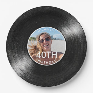 40th Birthday Vinyl Record Photo Paper Plates