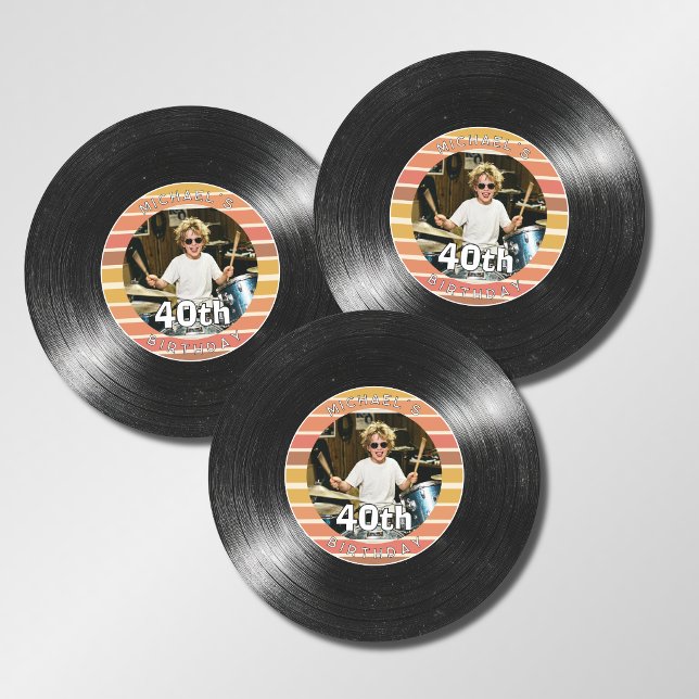 40th Birthday Vinyl Record Stripes Paper Coaster (Creator Uploaded)
