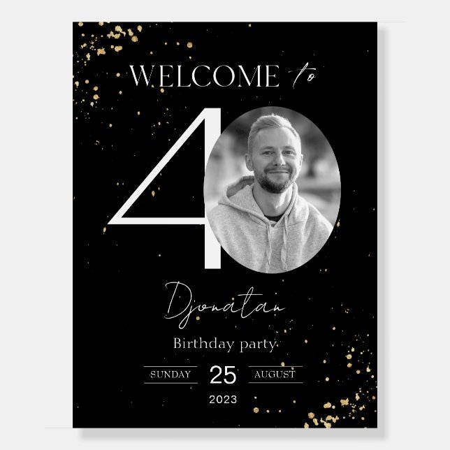 40th Birthday Welcome Sign Black Gold Board (Front)