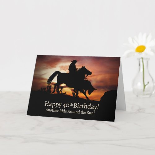 40th Birthday Western with Cowboy and Horse Card