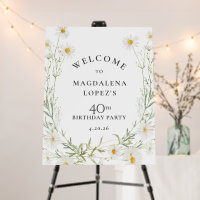 40th Birthday White Daisy Custom Welcome Sign