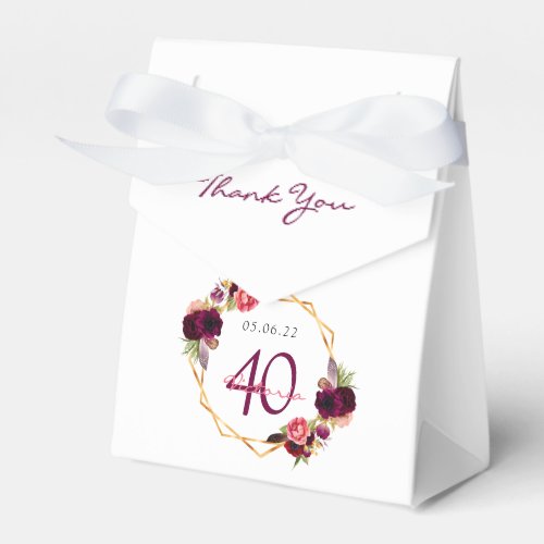 40th Birthday white florals geometric burgundy Favor Boxes