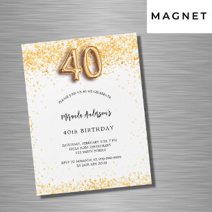 40th birthday white gold confetti elegant luxury magnetic invitation