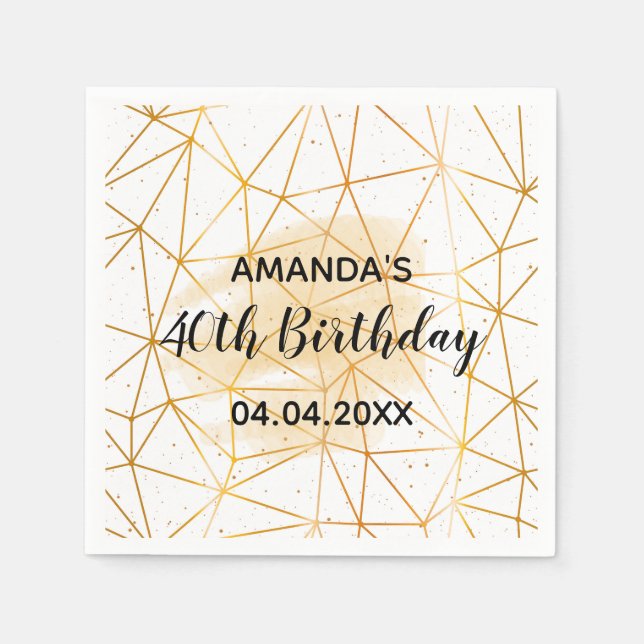40th birthday white gold geometric napkins (Front)