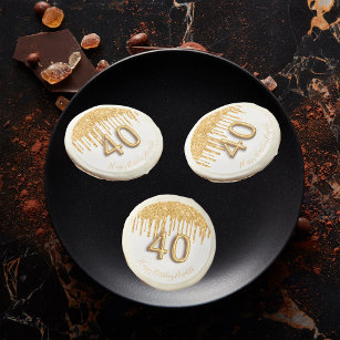 40th birthday white gold glitter balloon style sugar cookie
