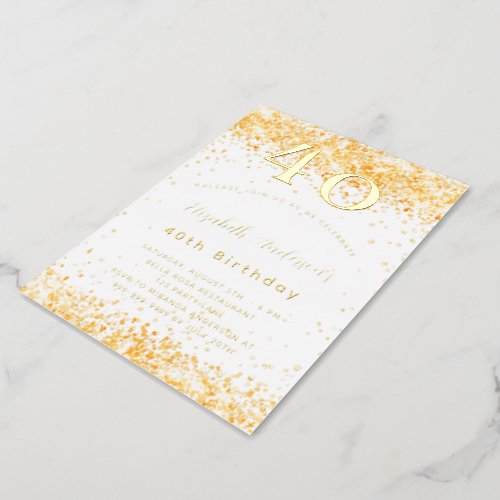 40th birthday white gold glitter luxury foil invitation