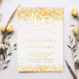 40th birthday white gold glitter luxury foil invitation