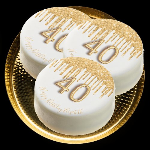 40th birthday white gold glitter name elegant chocolate covered oreo