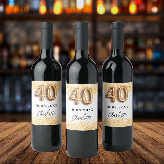 40th birthday white gold glitter name wine label (Creator Uploaded)